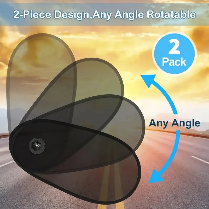 Black breathable car window shade with suction cups attached to a car side window for baby sun protection