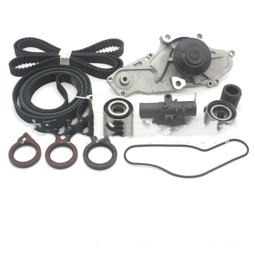 Metal belt and water pump automotive components assembly kit measuring 28x18x16cm
