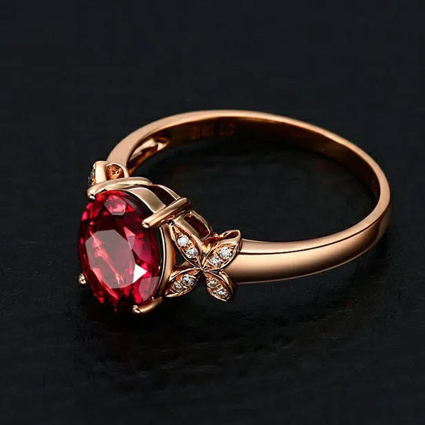 Women's butterfly ring with heart design in 18k rose gold plating, red and blue colour options