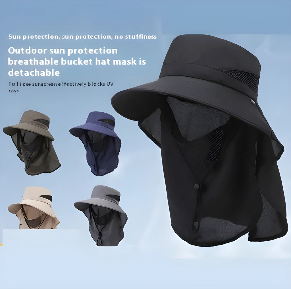 Men's big brim sun-shade fisherman hat made of polyester in khaki colour, with dome crown and adjustable fit