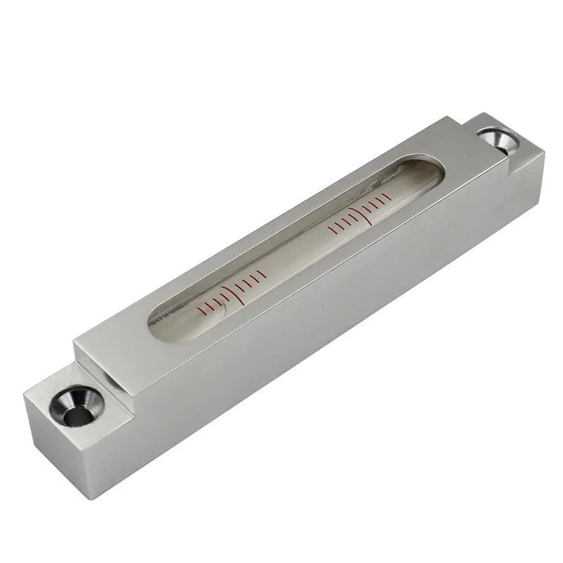 Metal and glass mini strip spirit level showing measurement vials with 500 blisters, compact 132mm design