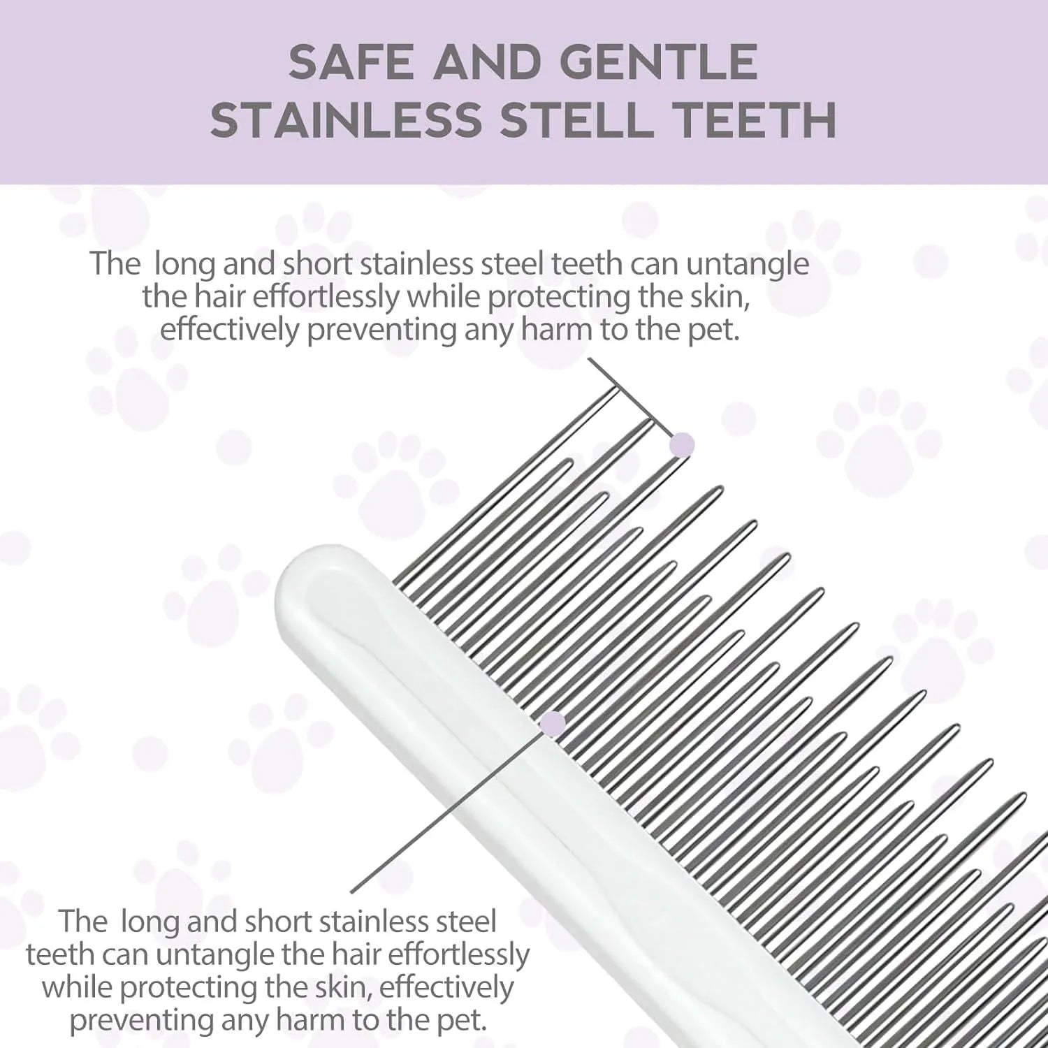 Purple pet grooming comb with stainless steel teeth for dogs and cats