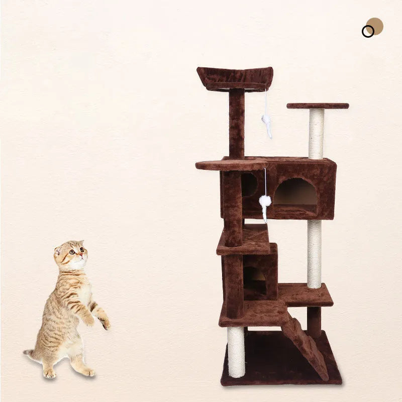 Cat climbing frame luxury villa with sisal posts, density board base, and plush cloth platforms, 50x50x137cm, suitable for 1-3 cats