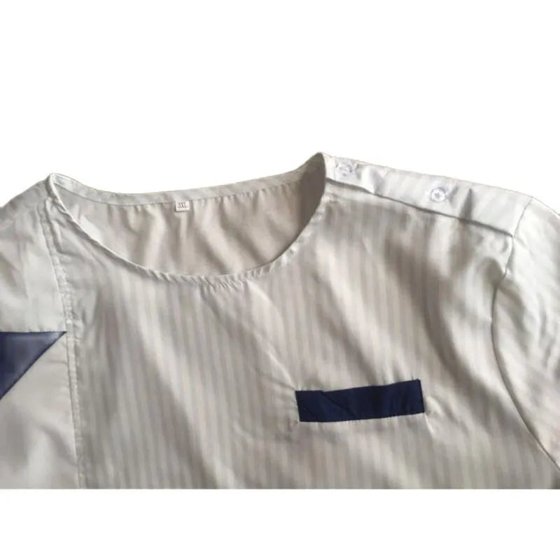 Men's slim fit white cotton long sleeved shirt with printed pattern, front view.