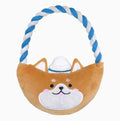 Bite-resistant plush dog toy with handle in a small Shiba Inu shape measuring 23cm