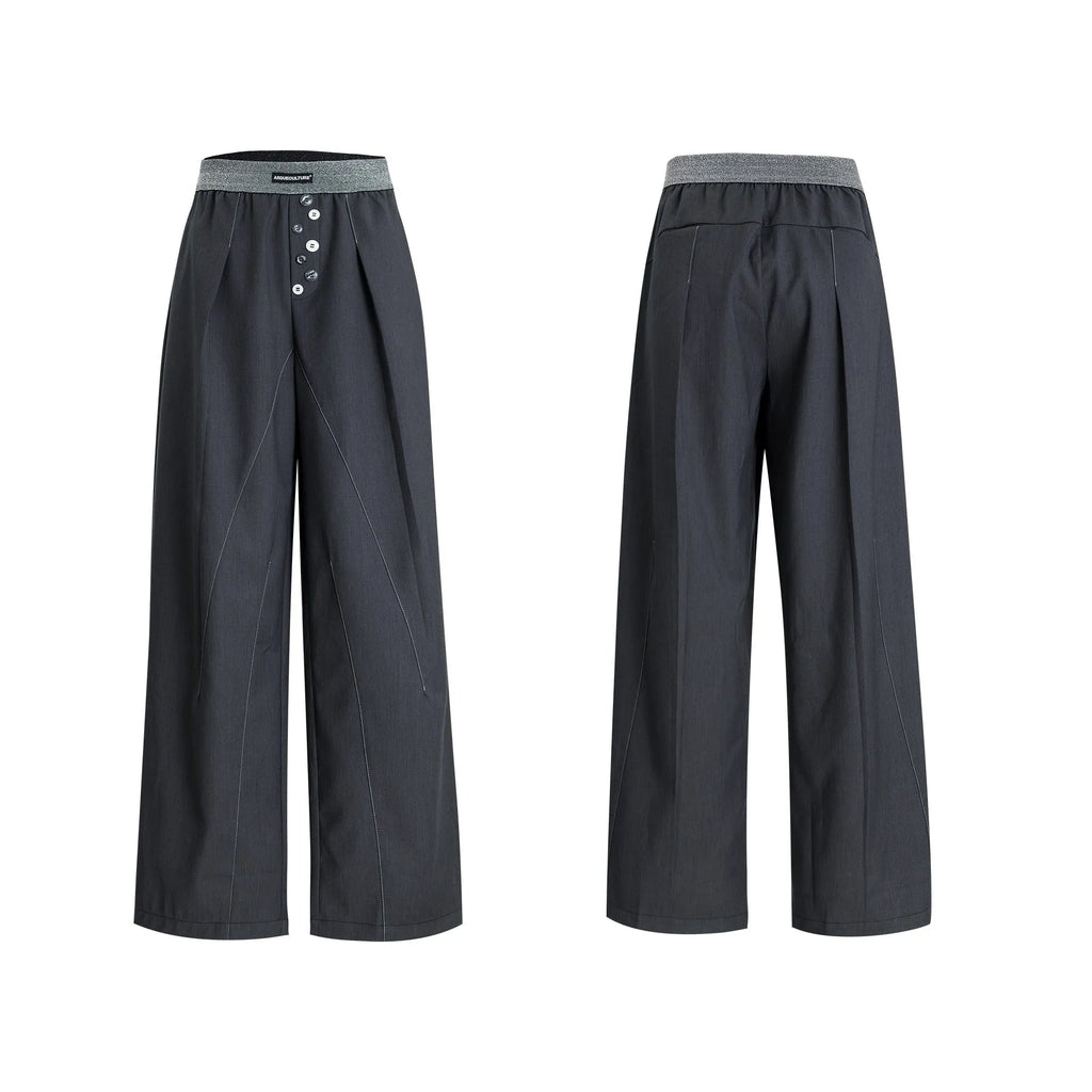 Drooping straight suit pants high waist button open line design black women