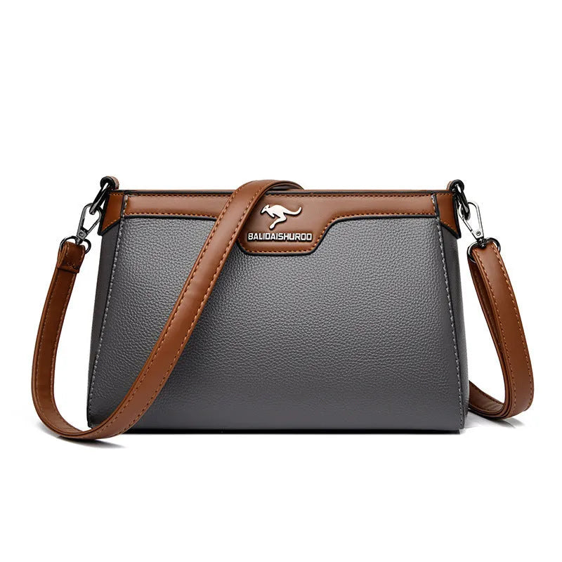 One shoulder soft PU small square stitching women's cross-body bag in black with contrast colour details and double strap