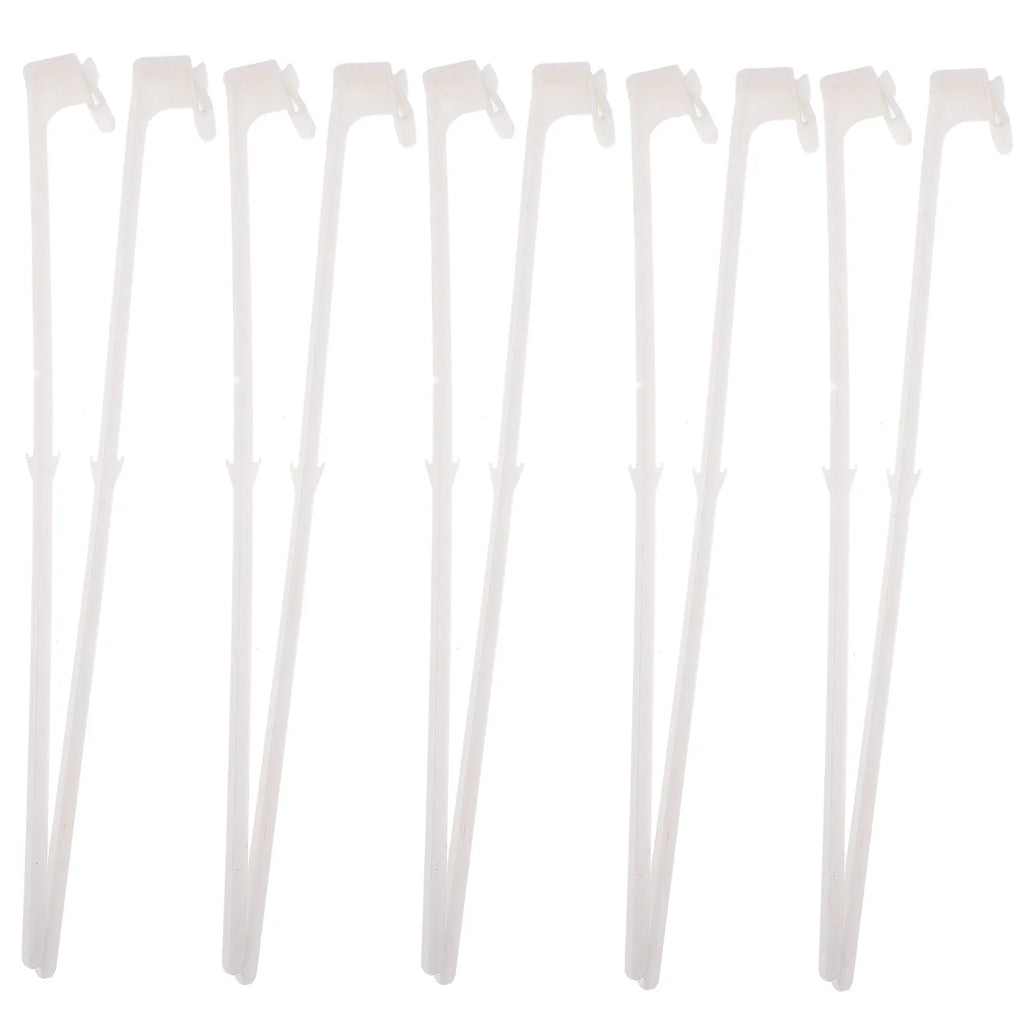 White PP plastic car window flag pole holder clip, shown in a pack of 10.