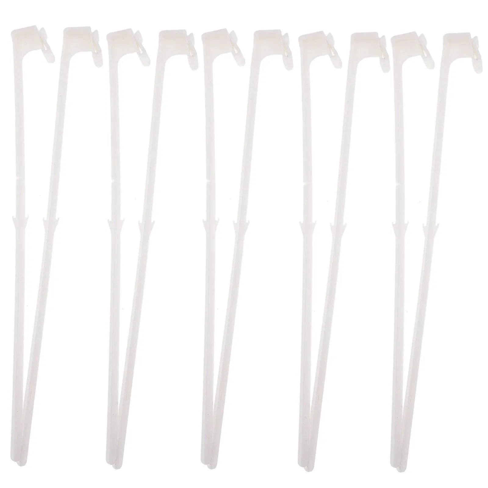 White PP plastic car window flag pole holder clip, shown in a pack of 10.