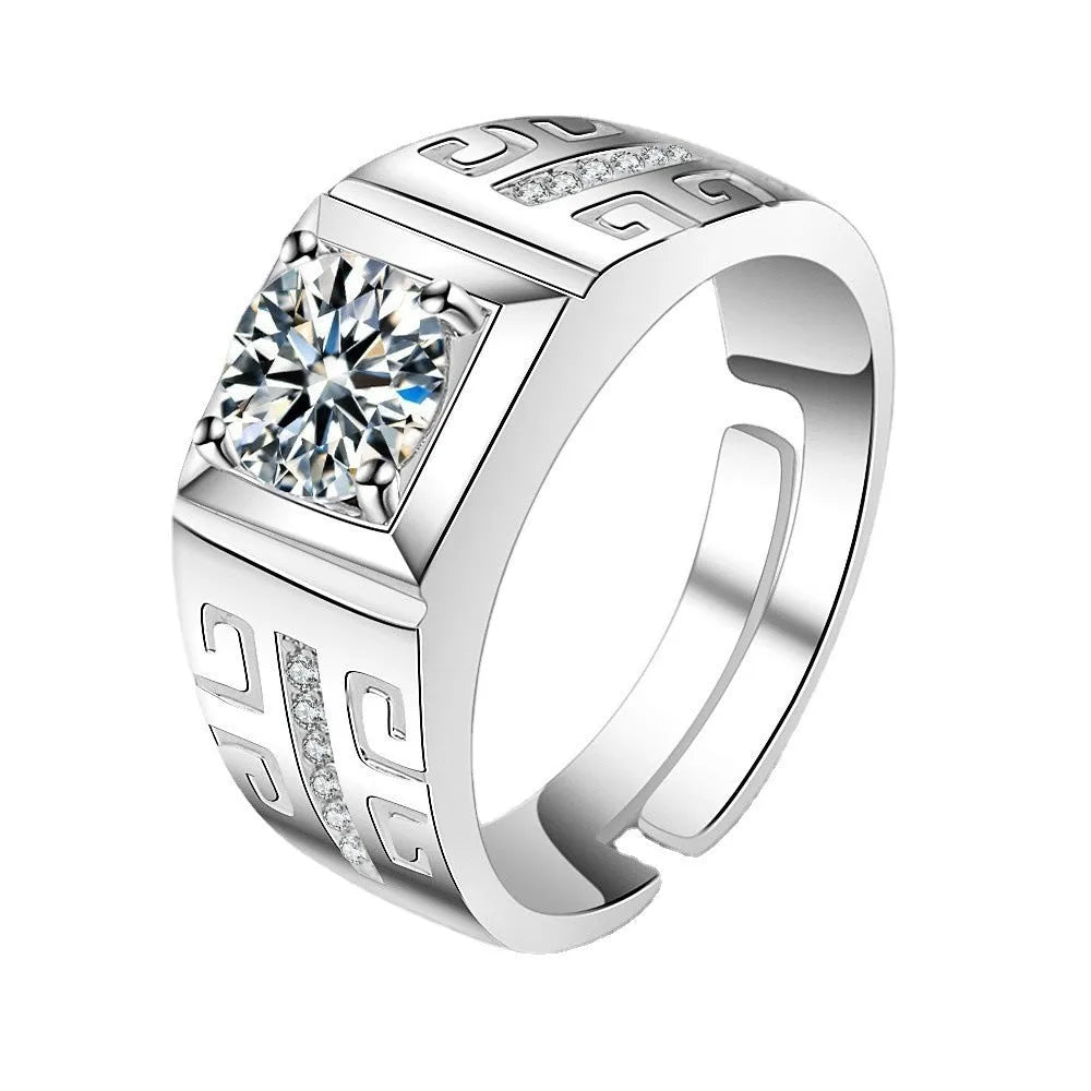 Men's adjustable square diamond ring in copper with gold or platinum colour finish