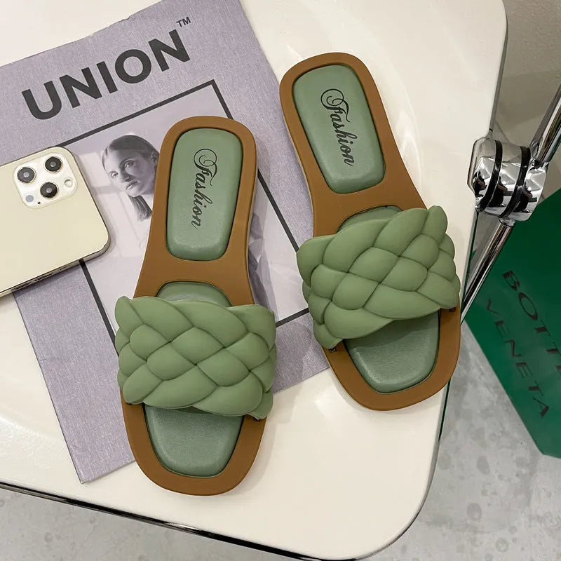 Women's plaid pattern beach sandals with thick anti-skid PVC soles in four colour options