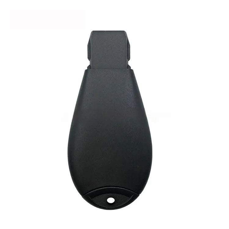 Blank Dodge car key shell case made of black ABS plastic, showing brass contacts inside, dimensions 85x42x15mm.