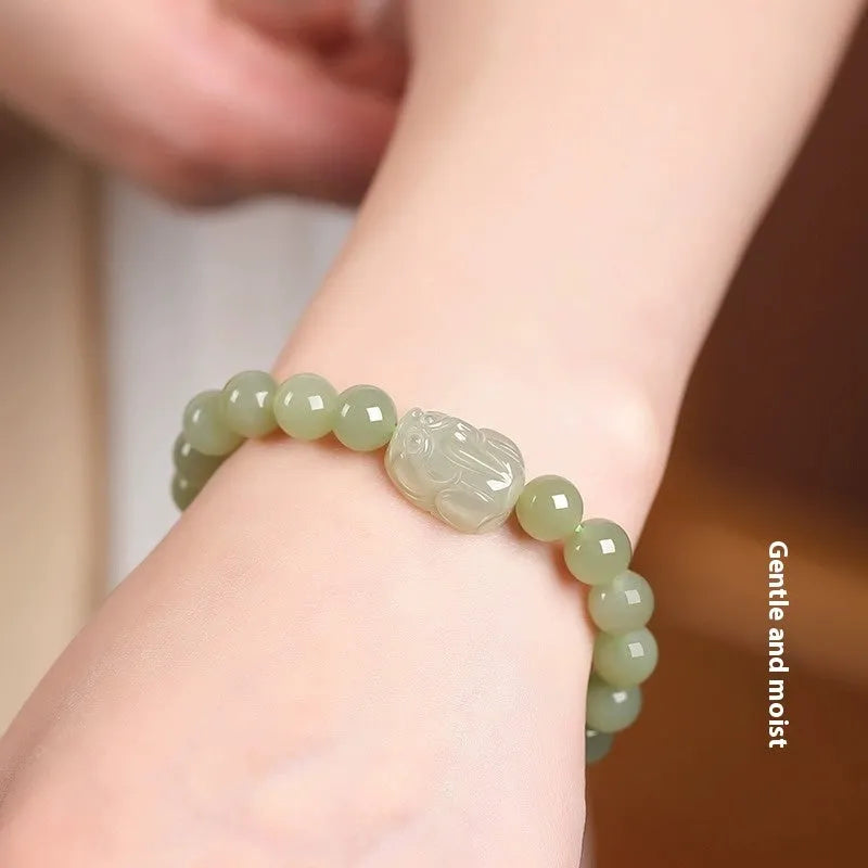 Grey Hetian jade ethnic style bracelet for women with polished beads
