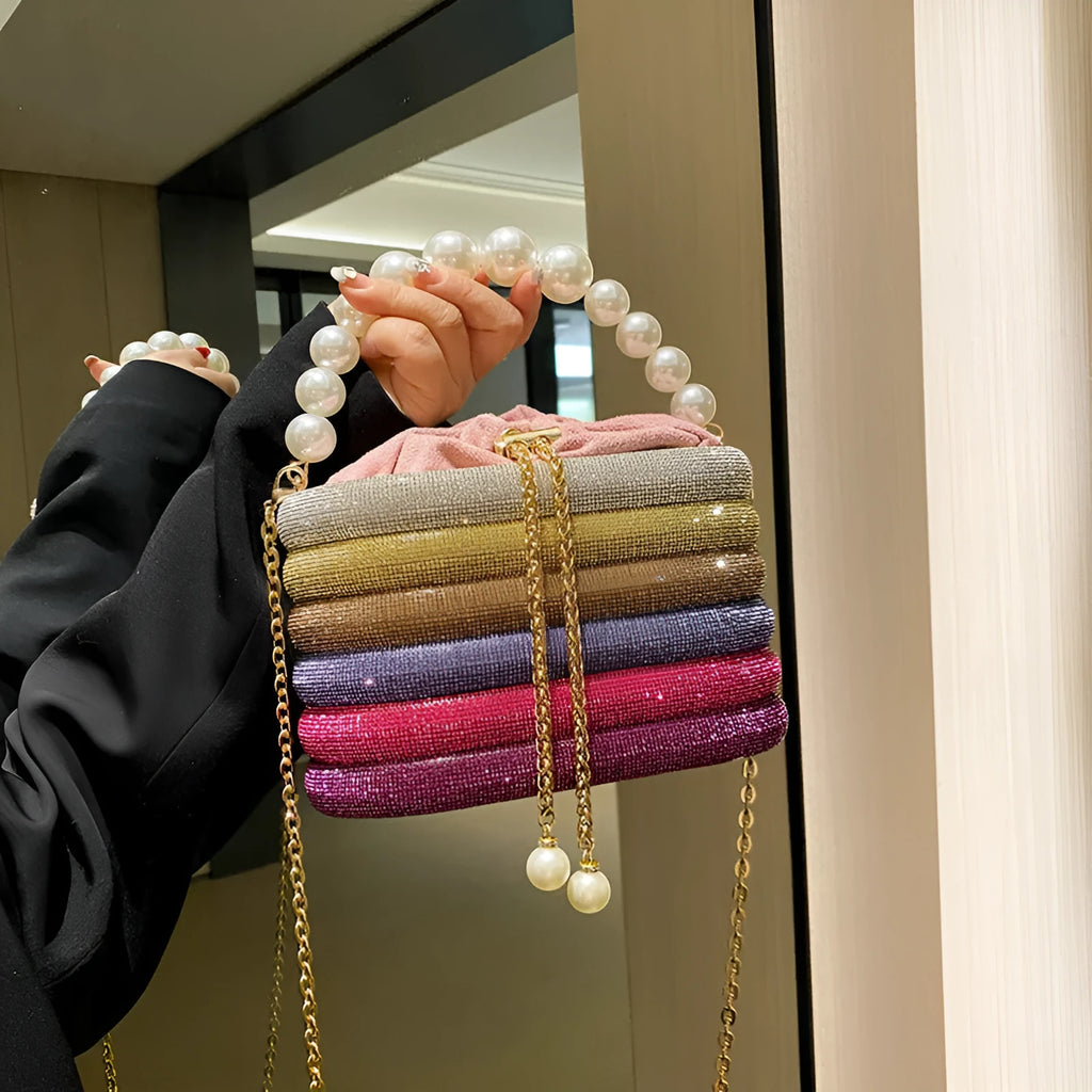 Women's European retro style crossbody bag with pearl beading decoration and one-shoulder strap