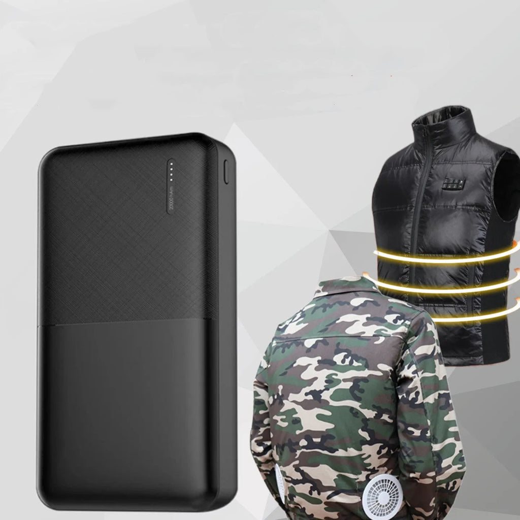 20000 mAh capacity power bank with multiple USB ports in black and white colour options
