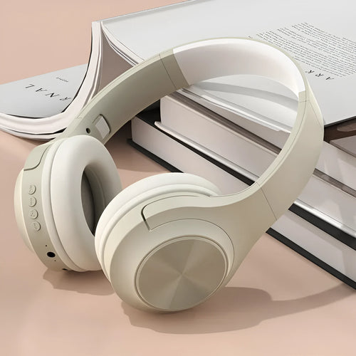 Wireless Bluetooth headset in Chalk Black colour with head-mounted design and charging case