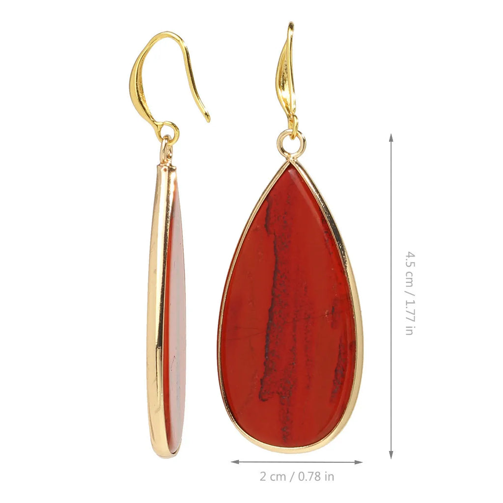 Vintage long water drop stone earrings in Tigereye, amethyst, pink crystal, Redstone, turquoise