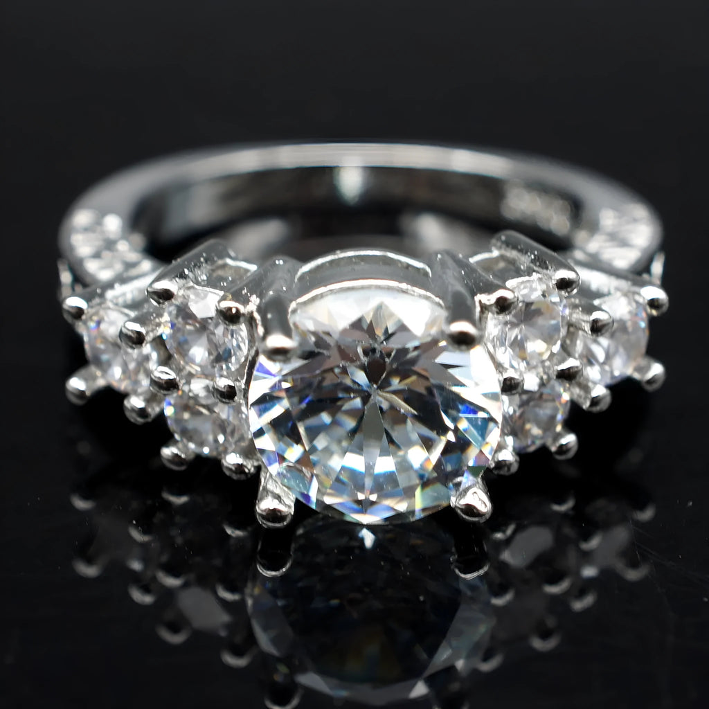High grade eight heart eight arrow cut zircon engagement ring in white copper, Europe and America style