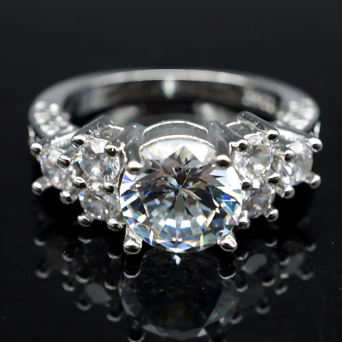 High grade eight heart eight arrow cut zircon engagement ring in white copper, Europe and America style