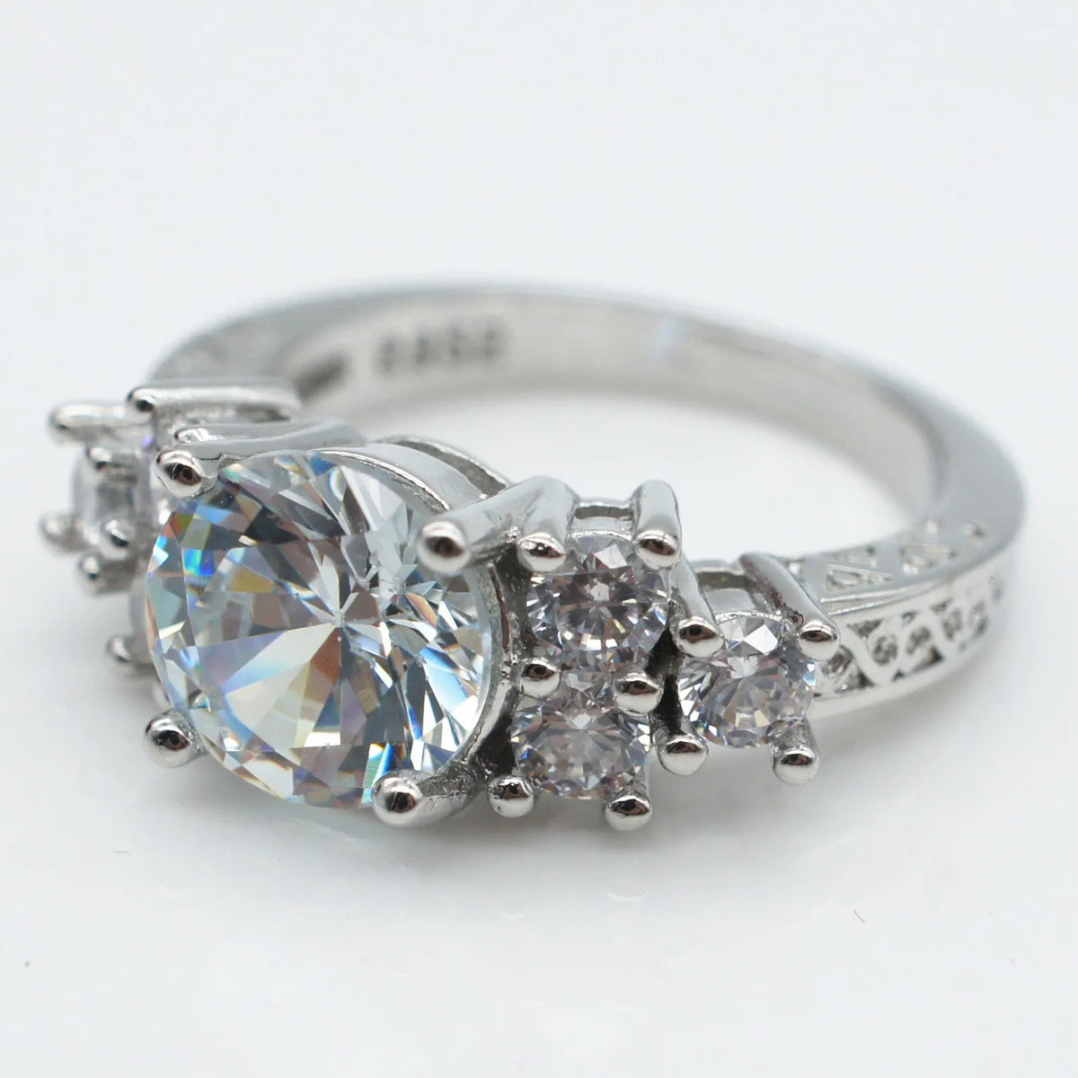 High grade eight heart eight arrow cut zircon engagement ring in white copper, Europe and America style