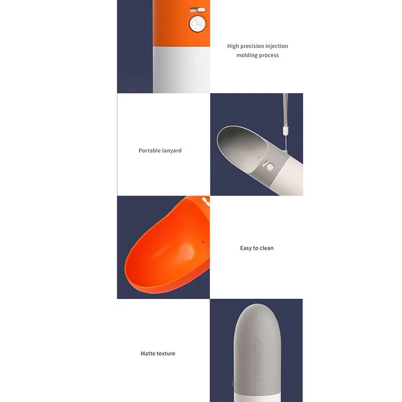 Moestar Rocket pet drinking cup in white-grey colour with one-button lock system and 270ml capacity