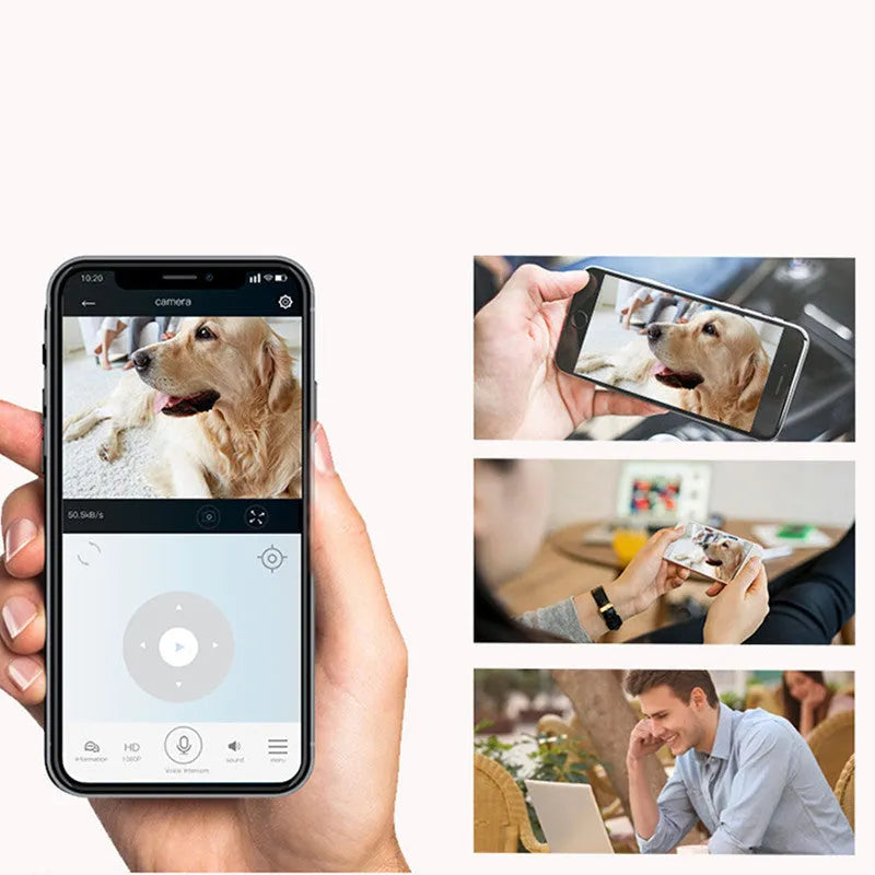 Tuya wireless indoor security camera with 1080P HD, night vision, and PTZ control in black
