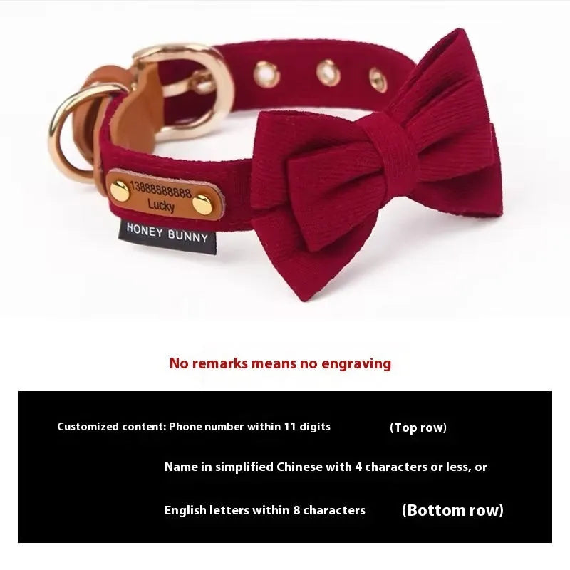 Dog collar with lettering and bowknot leather hand holding rope set in creamy green colour for small dogs
