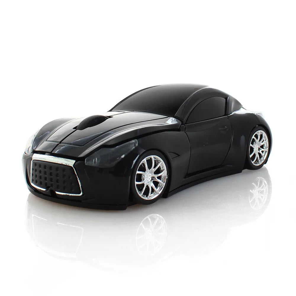 Wireless 2.4 GHz car sports mouse in red, with ABS construction and receiver storage compartment