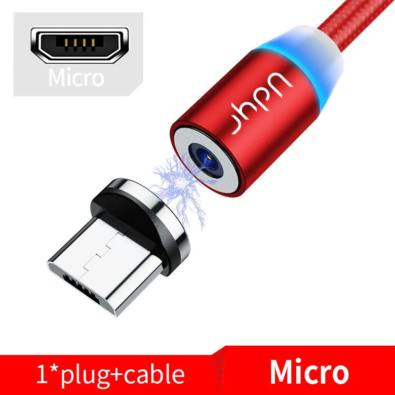 Magnetic data cable with USB 8PIN Micro USB TYPE-C interfaces, flat noodle wire, black colour, 1m length