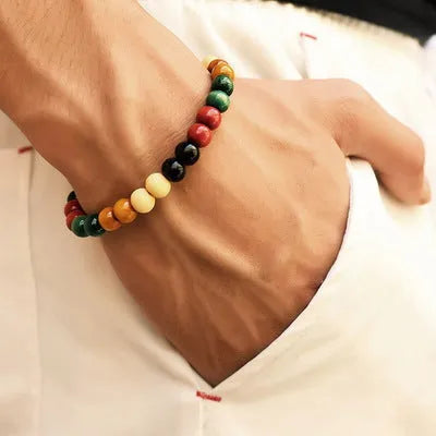 Natural stone bead bracelet with lava stones on a wrist