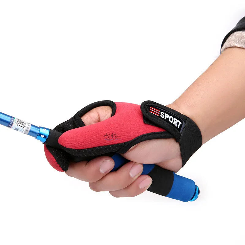 Two-finger fishing glove showing diving cloth back and microfiber palm in free size