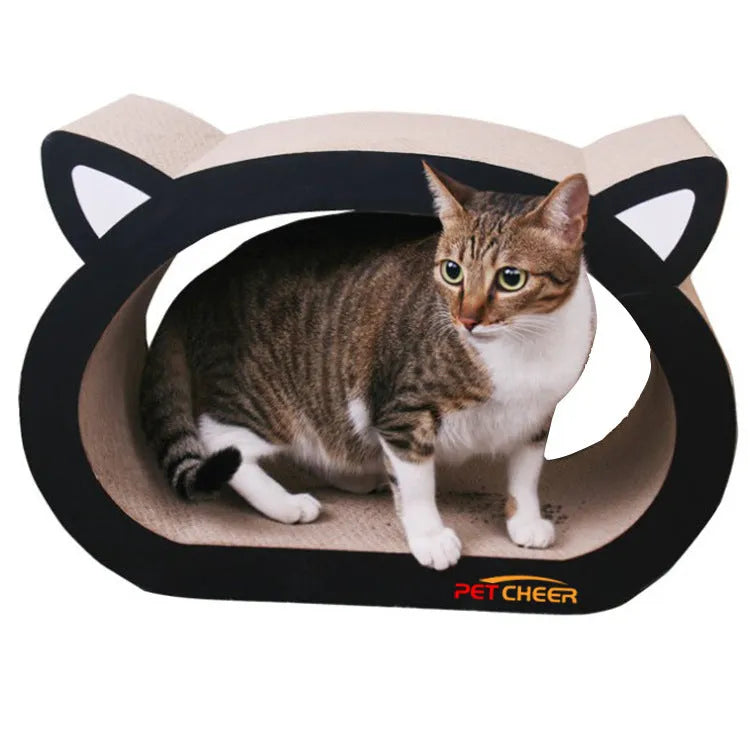 Cat head shaped cat scratch board made from BC corrugated paper, 48.1 by 32 by 23 cm