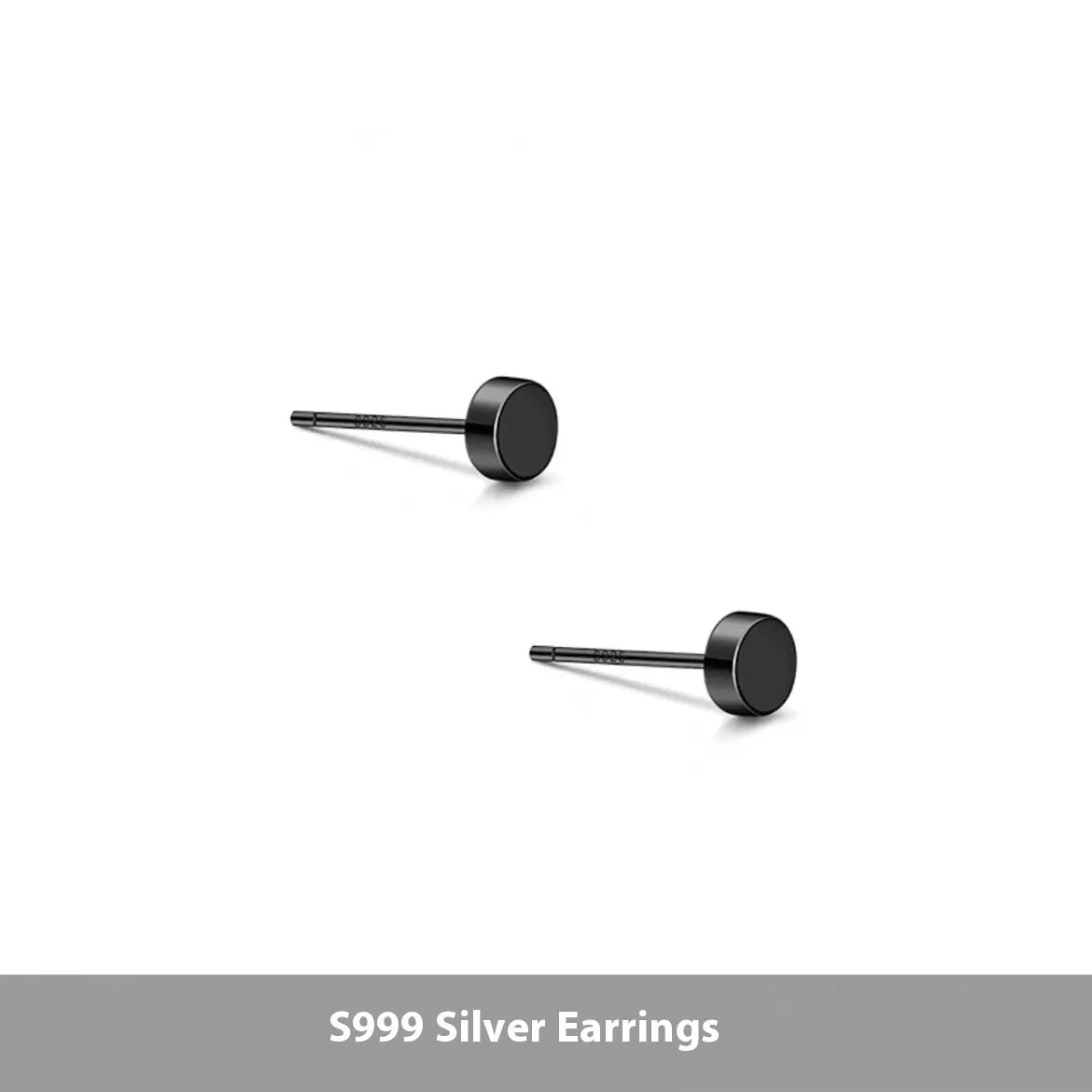 S999 sterling silver round flat ear bone studs in black and silver finishes, showing 3mm to 8mm size range
