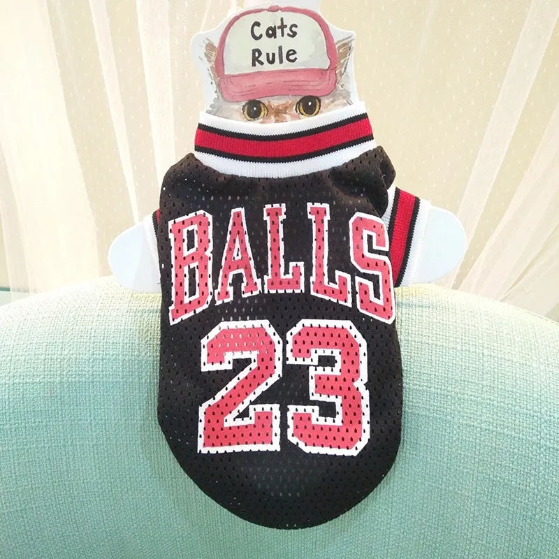 Black and red dog sweatshirt vest in polyester material shown in five sizes