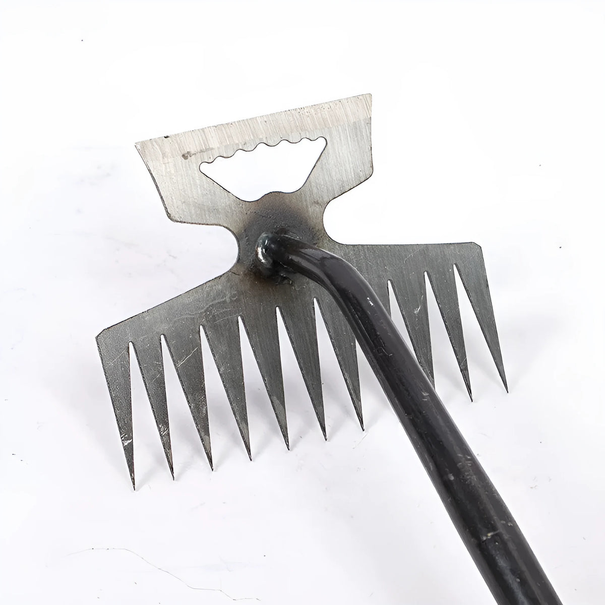 Weeding artifact rake with carbon steel 5 teeth head and green steel handle for garden soil turning