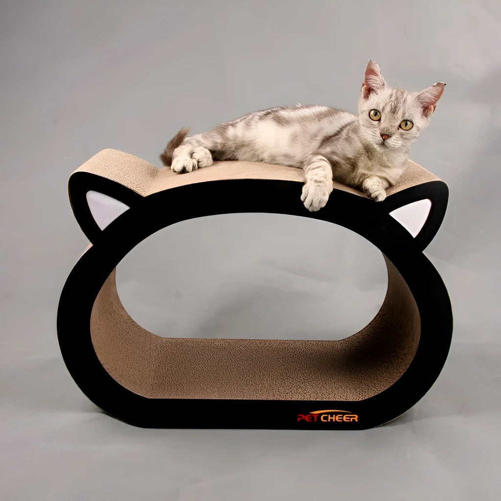 Cat head shaped cat scratch board made from BC corrugated paper, 48.1 by 32 by 23 cm