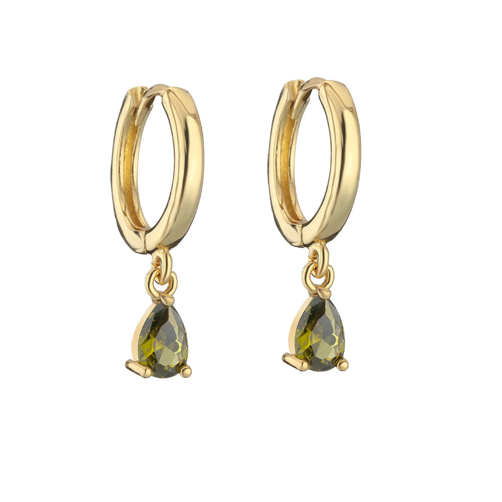 Women's drop-shaped earrings with micro inlaid zircon and colourful crystals, copper base, gold-plated finish