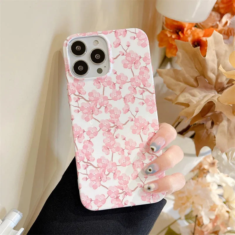 Pink cherry blossom silicone phone case for Apple iPhone