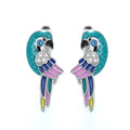 Oil dripping parrot earclip with white gold zircon stones on copper base