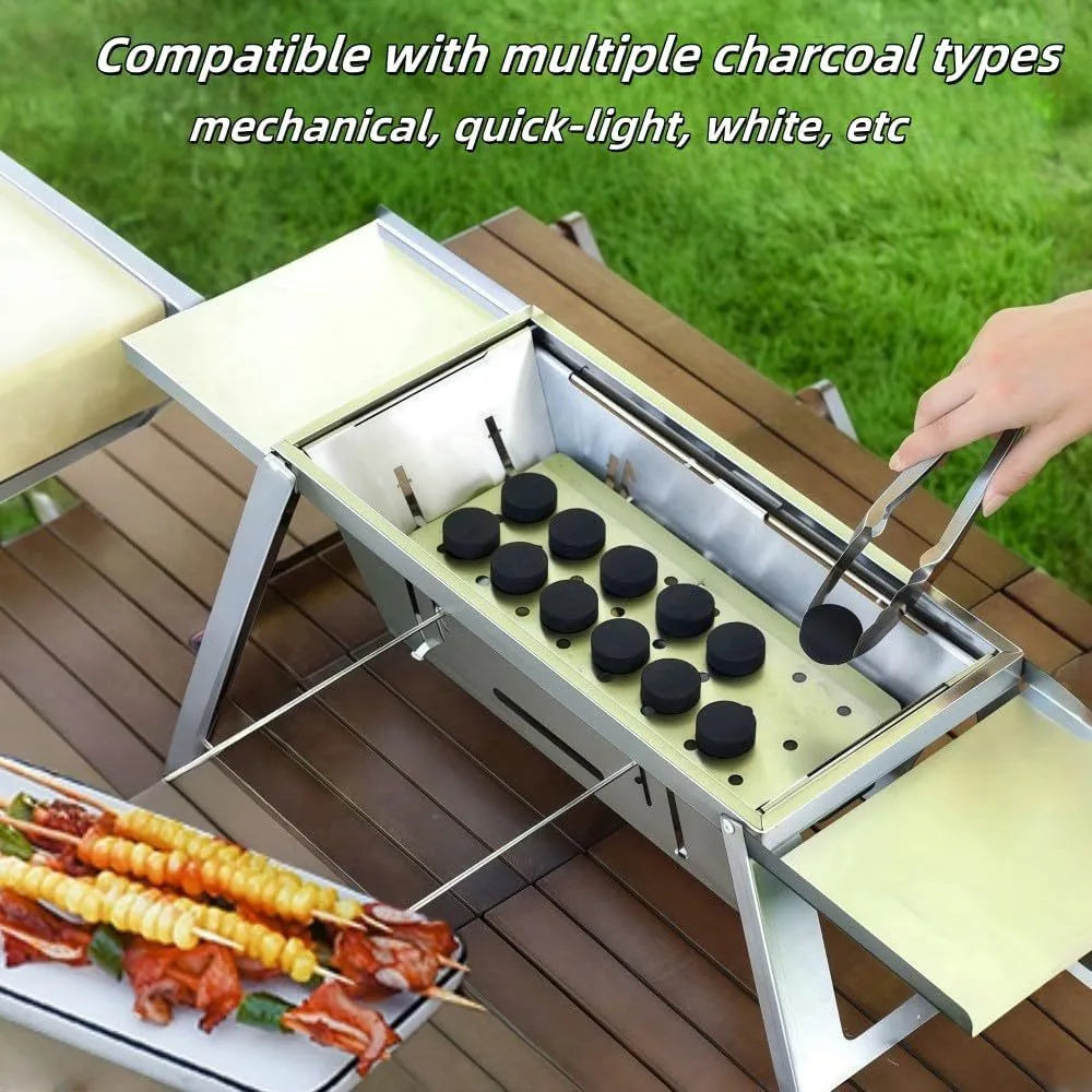 Small foldable portable charcoal grill for outdoor cooking