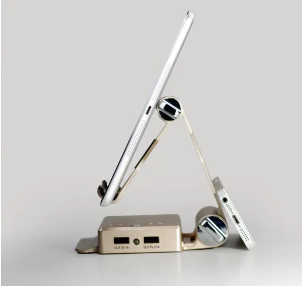 Mobile power multi-function bracket 10400 mAh in black with built-in stand and LED flashlight