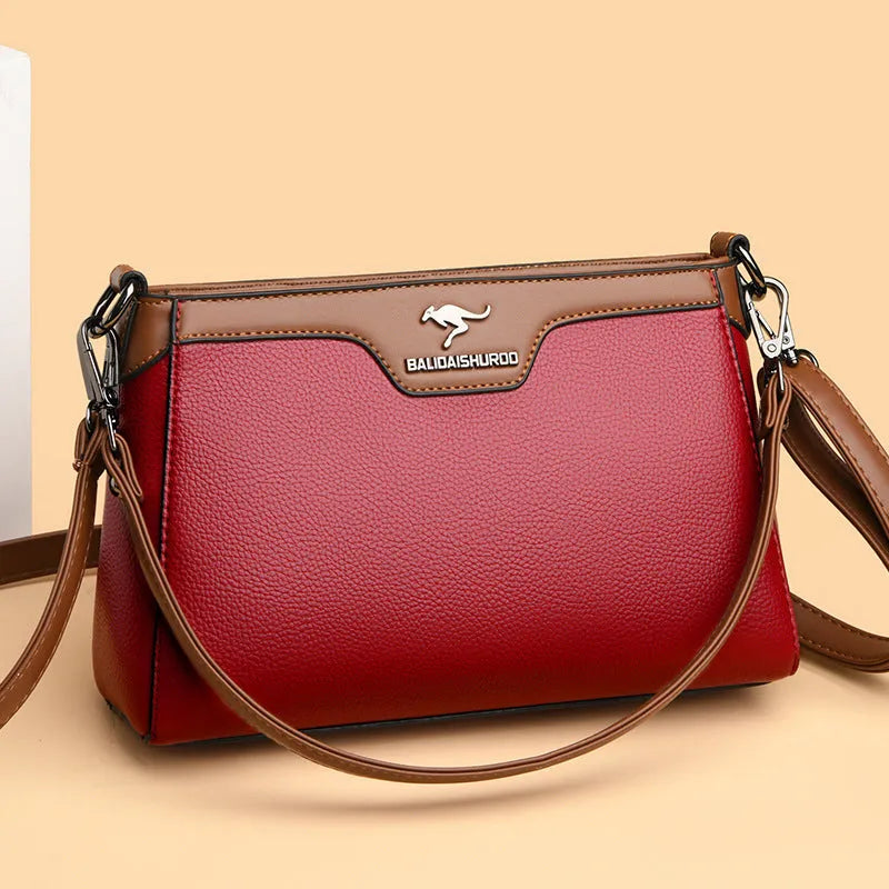 One shoulder soft PU small square stitching women's cross-body bag in black with contrast colour details and double strap