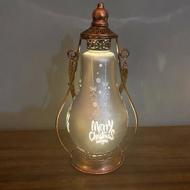 New Chinese style glass LED oil lamp ornament in red, hanging as decorative Christmas lighting.