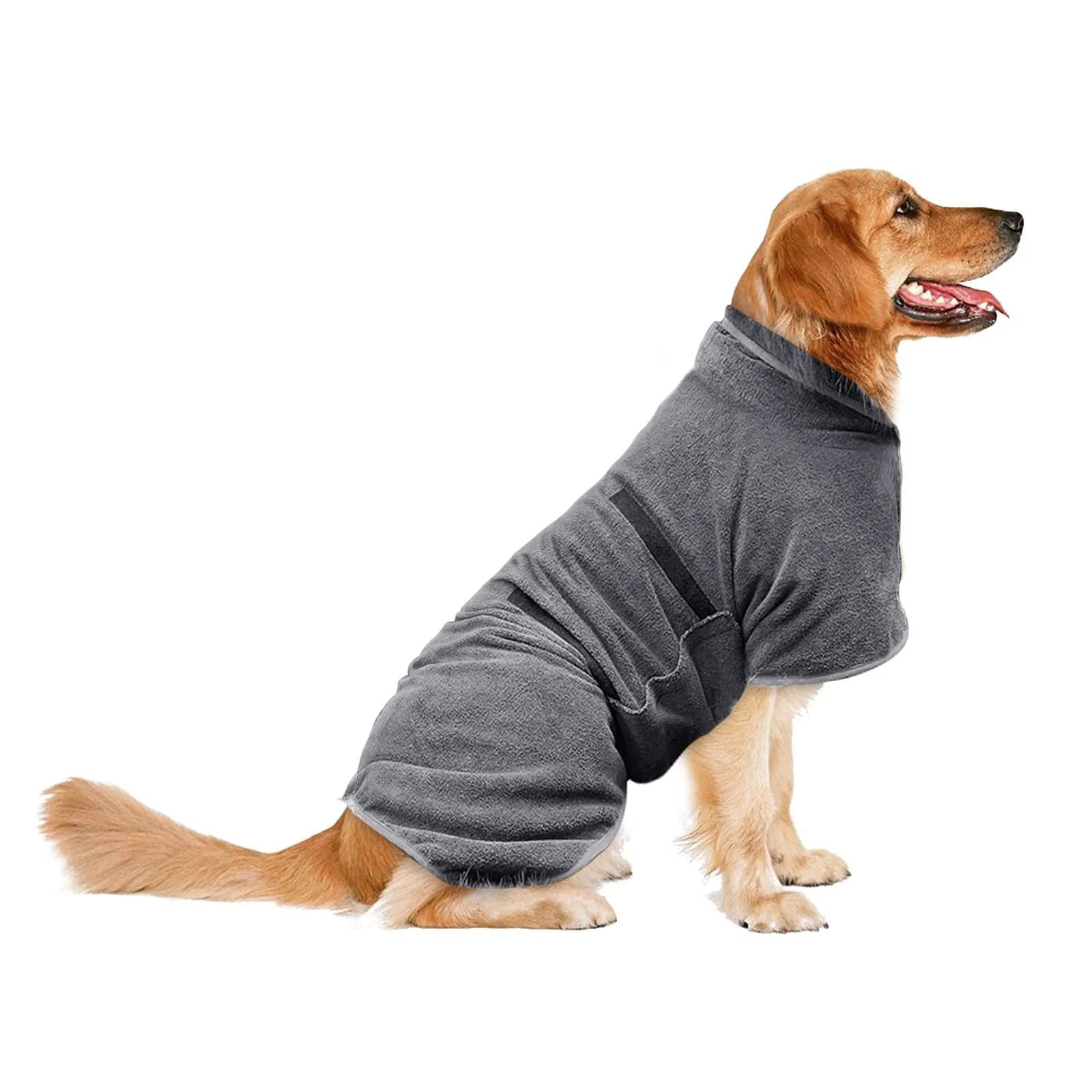 Nylon dog drying towel in grey with orange edge trim shown folded, available in XS to XL sizes