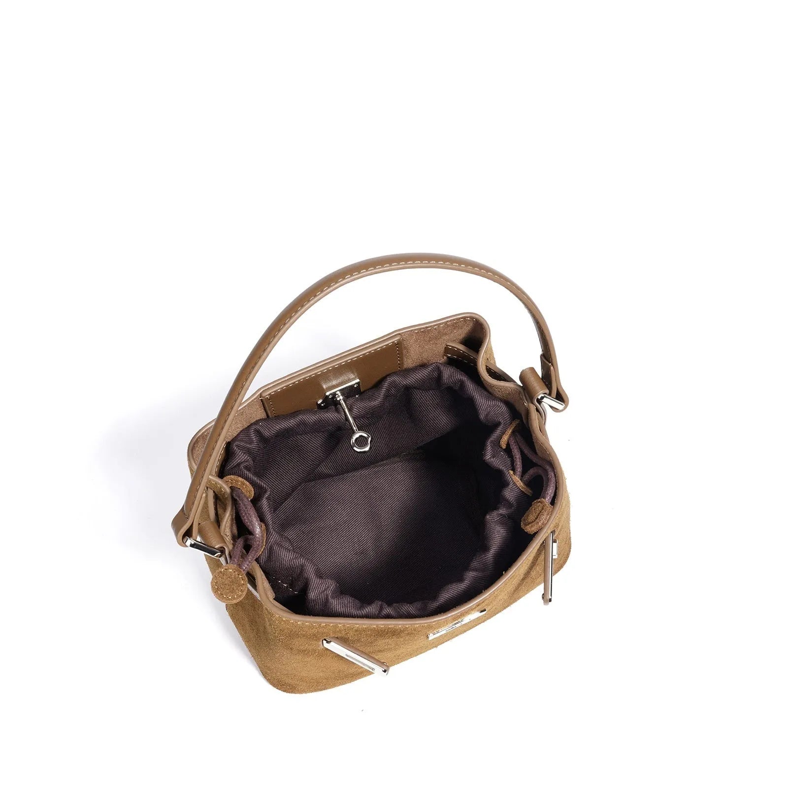 Cortical women's spliced casual crossbody bag in calf brown genuine leather suede vertical square shape with document pocket