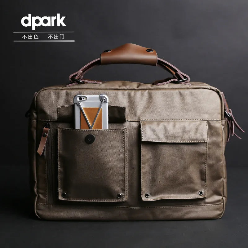 Dpark single shoulder laptop business bag in black brown khaki colours for 14-inch 15-inch devices