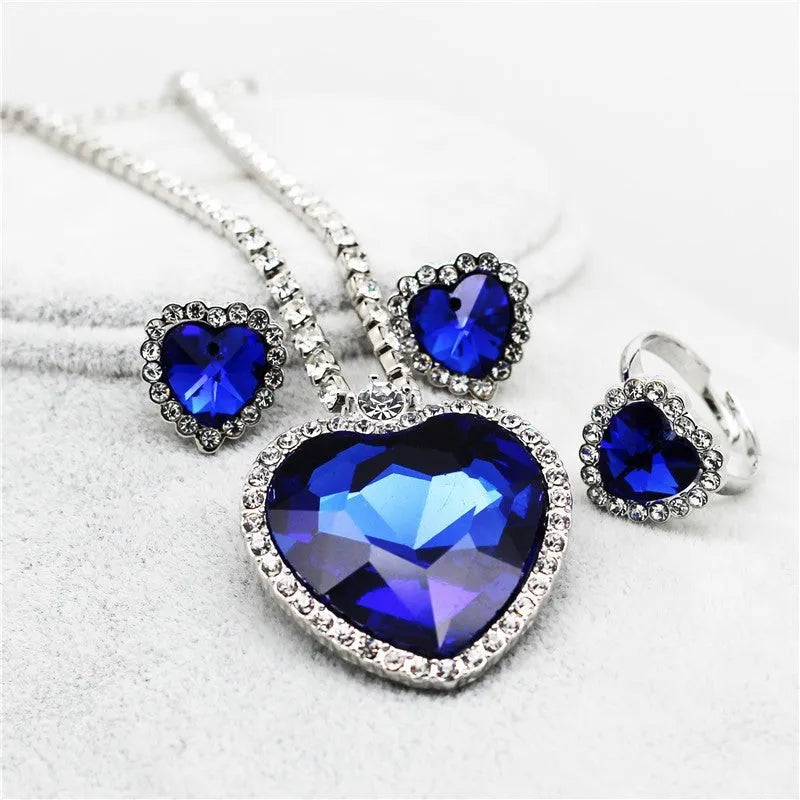 Heart Of The Sea blue crystal heart peach pendant necklace with platinum plating on 45cm chain
