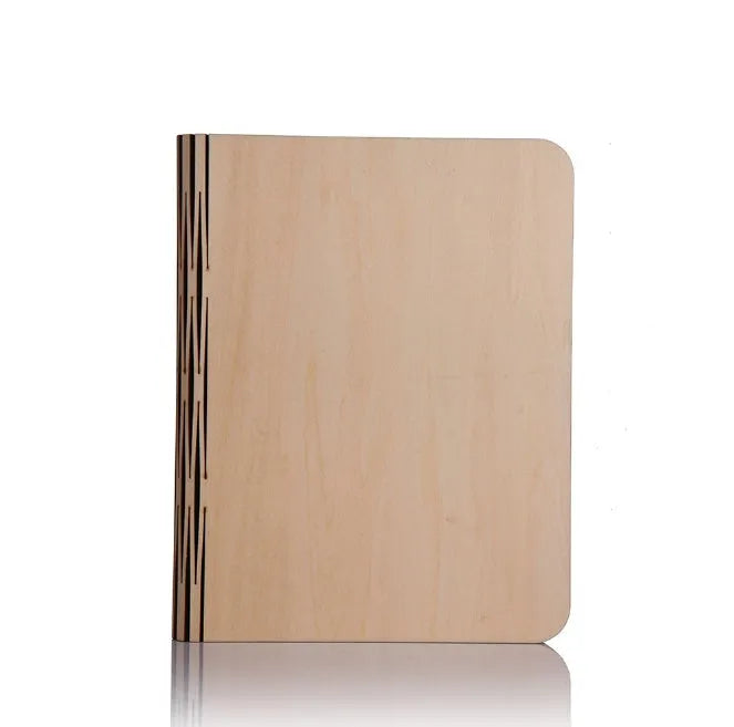 Solid wood book light in three sizes with USB cable showing white and warm white light options