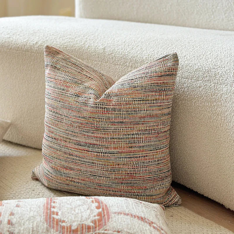 American-style yarn-dyed Jacquard cushion cover with paisley floral pattern in amber colour