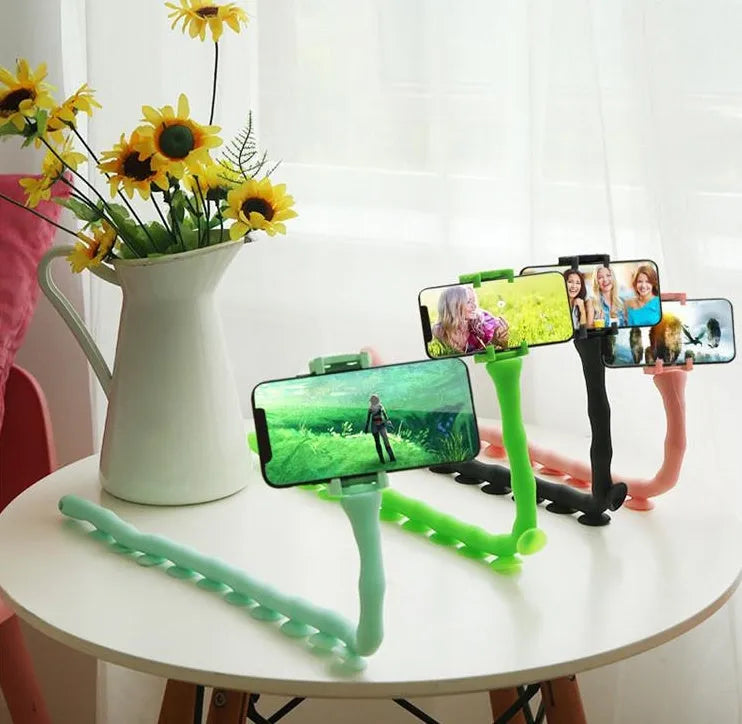 Flexible 62cm phone holder with gooseneck arm and suction cup base in black colour